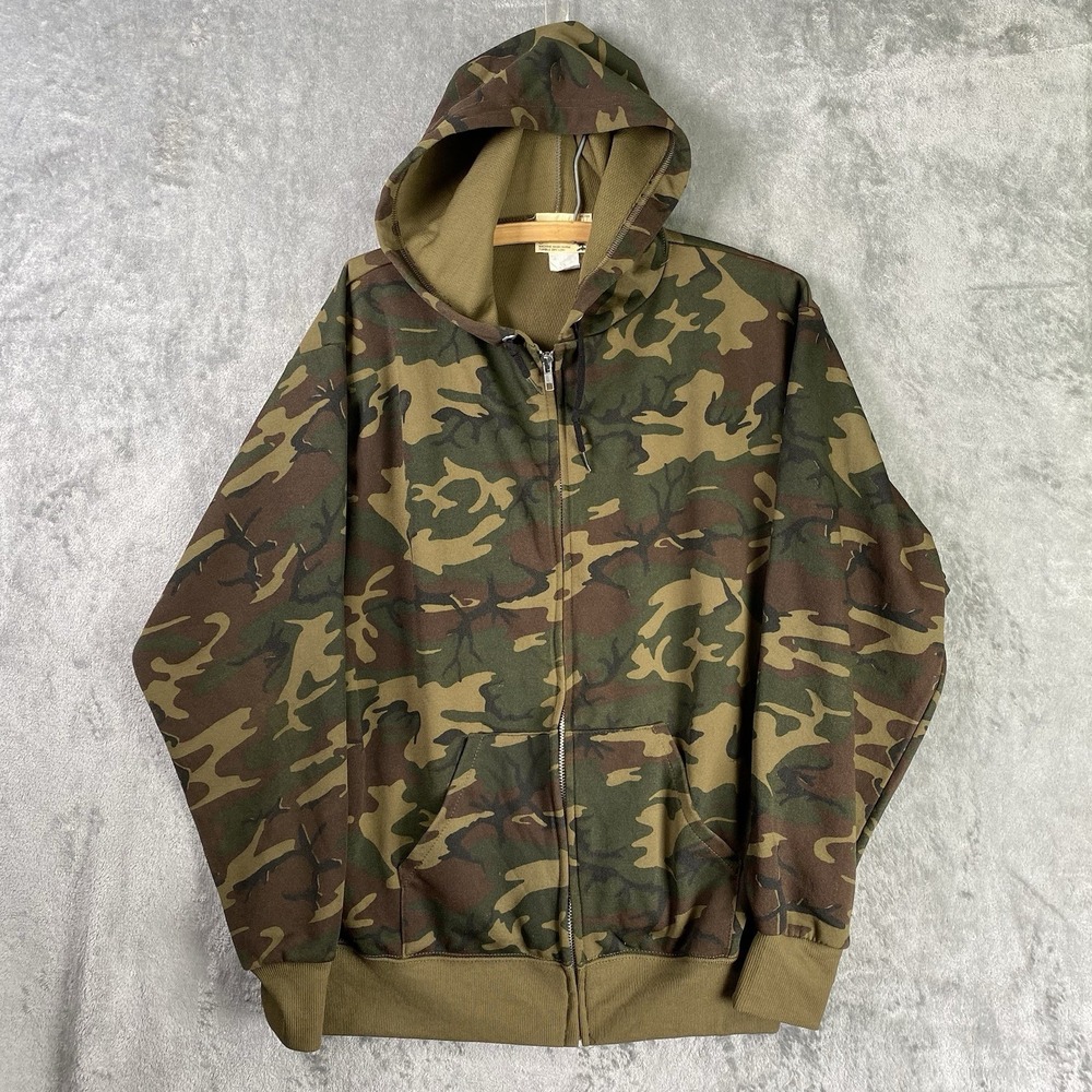 Vintage Sears Fieldmaster Hoodie Mens Size L Green Brown Full Zip Lined Outdoor
